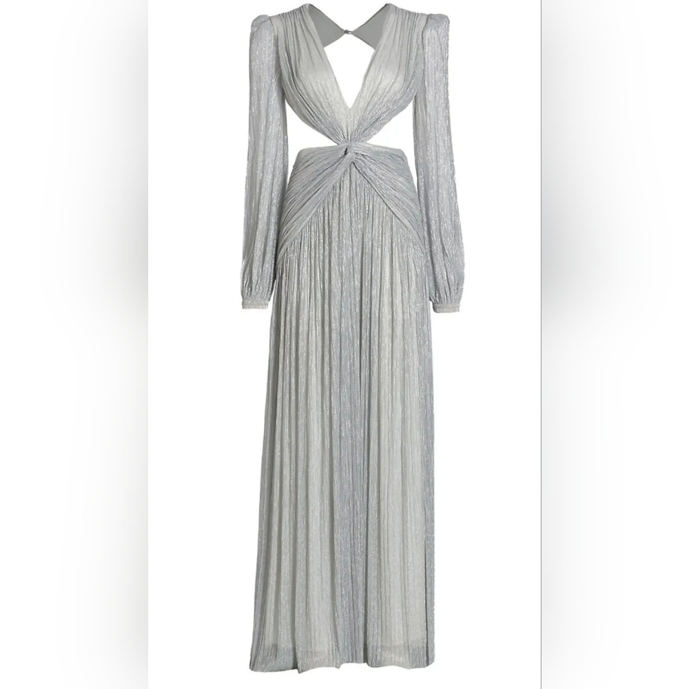 NWT PatBo Silver Metallic Cut-Out Maxi Dress Size 2